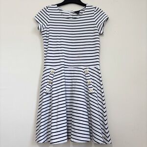 Tommy Hilfiger big kids girls black white striped short sleeve A-line dress
